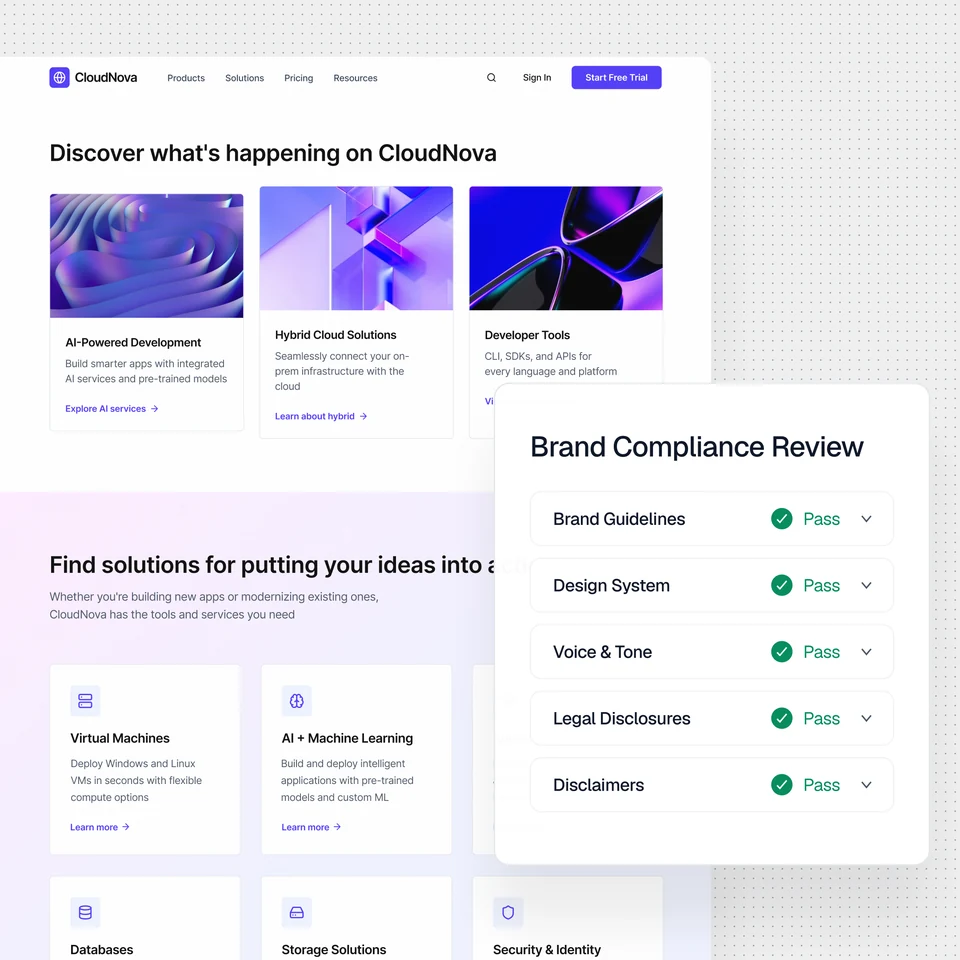 Brand compliance review alongside a website preview